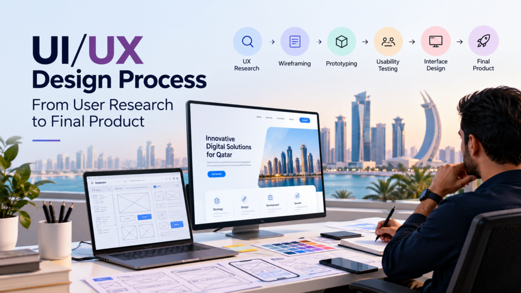UX research, wireframing, prototyping, usability testing, interface design